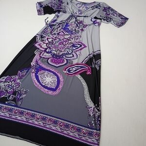 Valerie Bertinelli Purple and Gray Paisley Print Maxi Dress Size 14 Stretchy